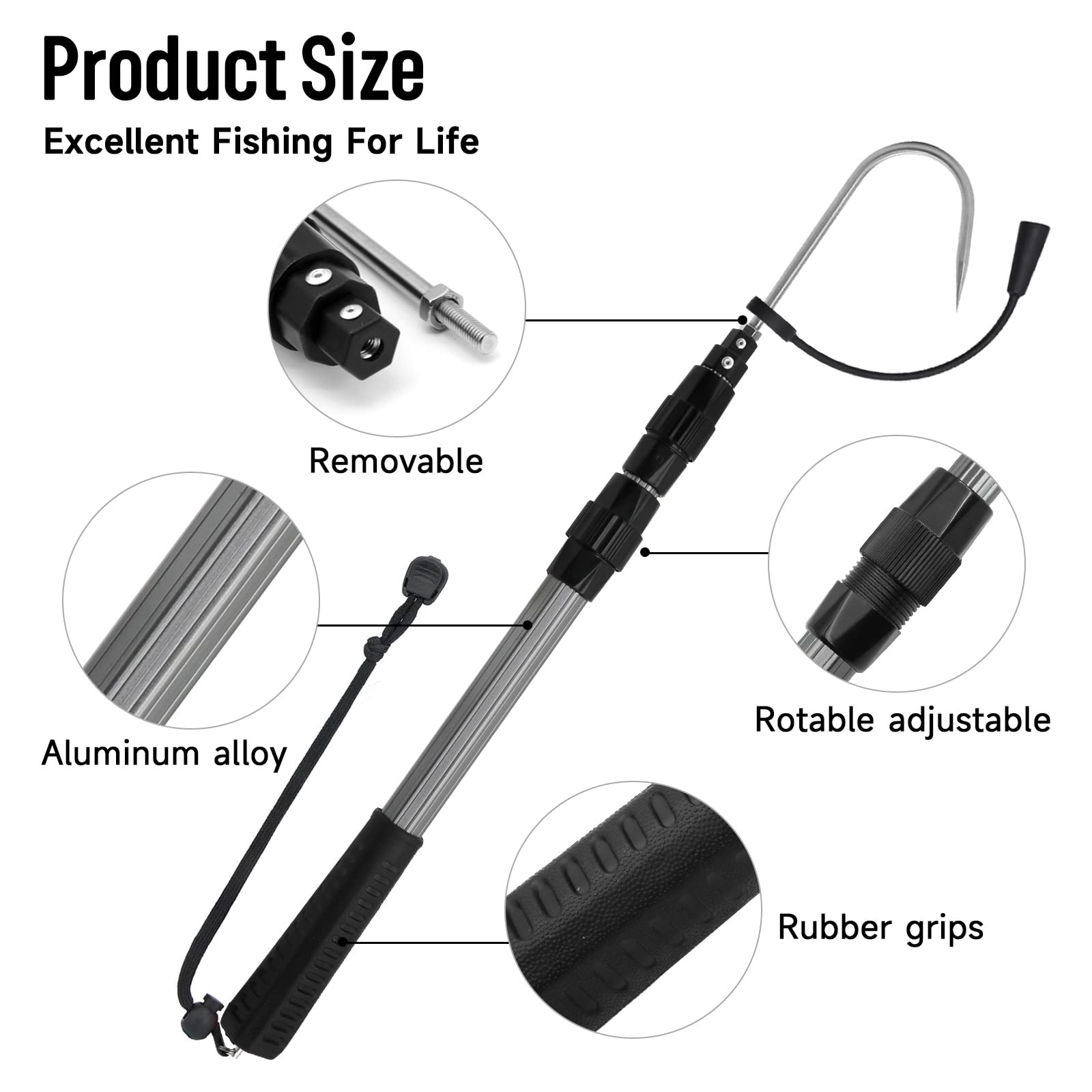 SANLIKE gaff soft rubber handle provides a firm grip in wet conditions.