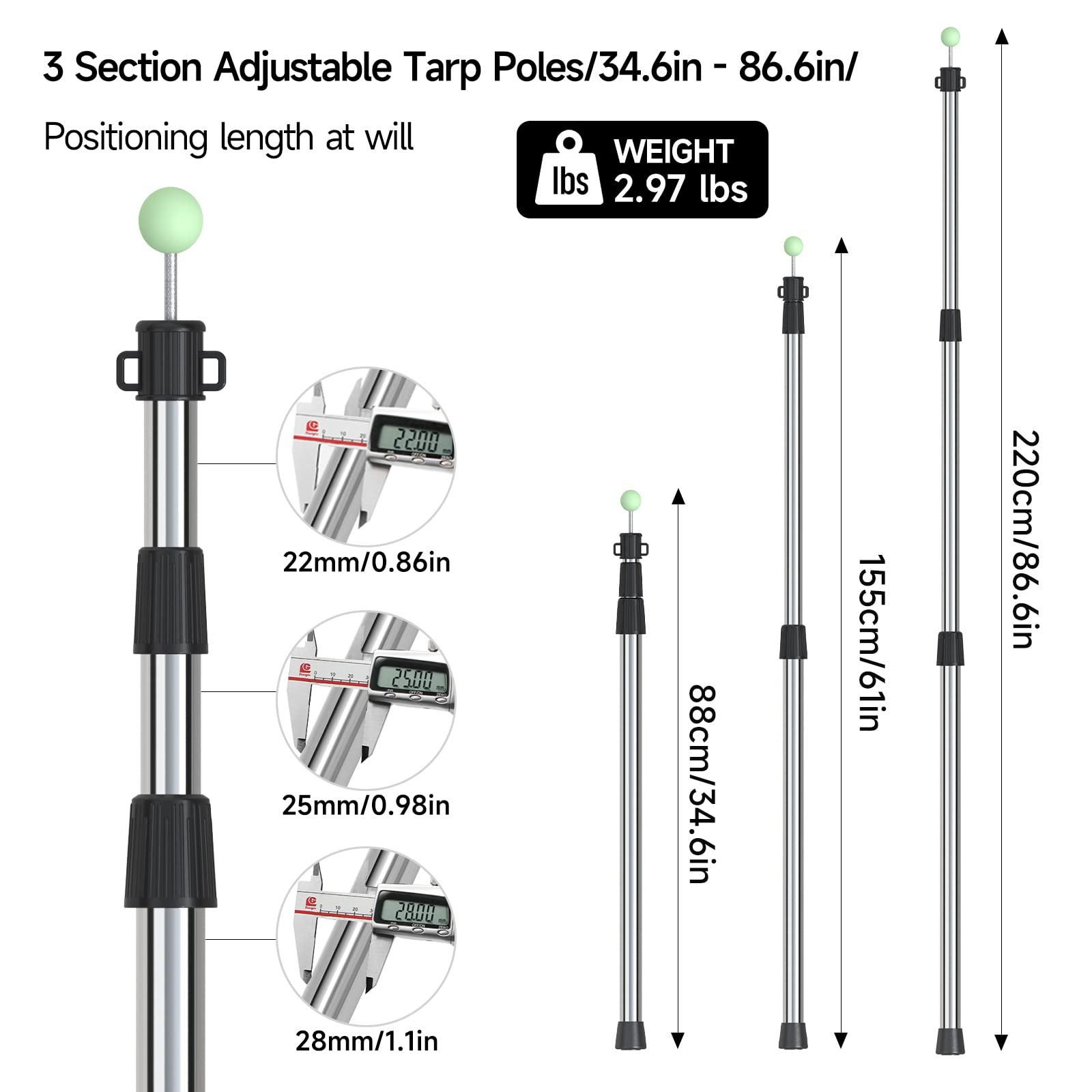 SAN LIKE tarp pole stainless steel durability supports rugged camping conditions.