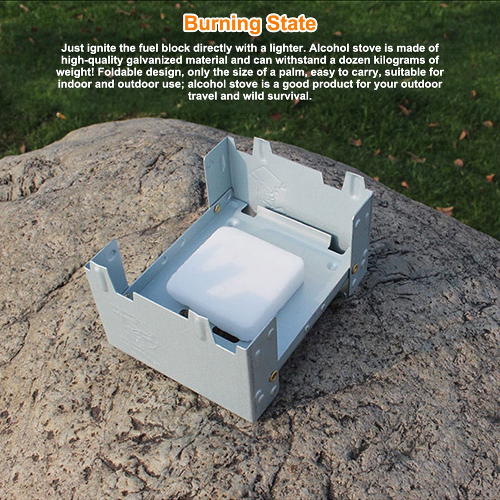 Sanpyl Mini Stove fuel block compatibility with alcohol or wax blocks.