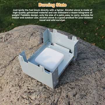 Sanpyl Mini Stove fuel block compatibility with alcohol or wax blocks.