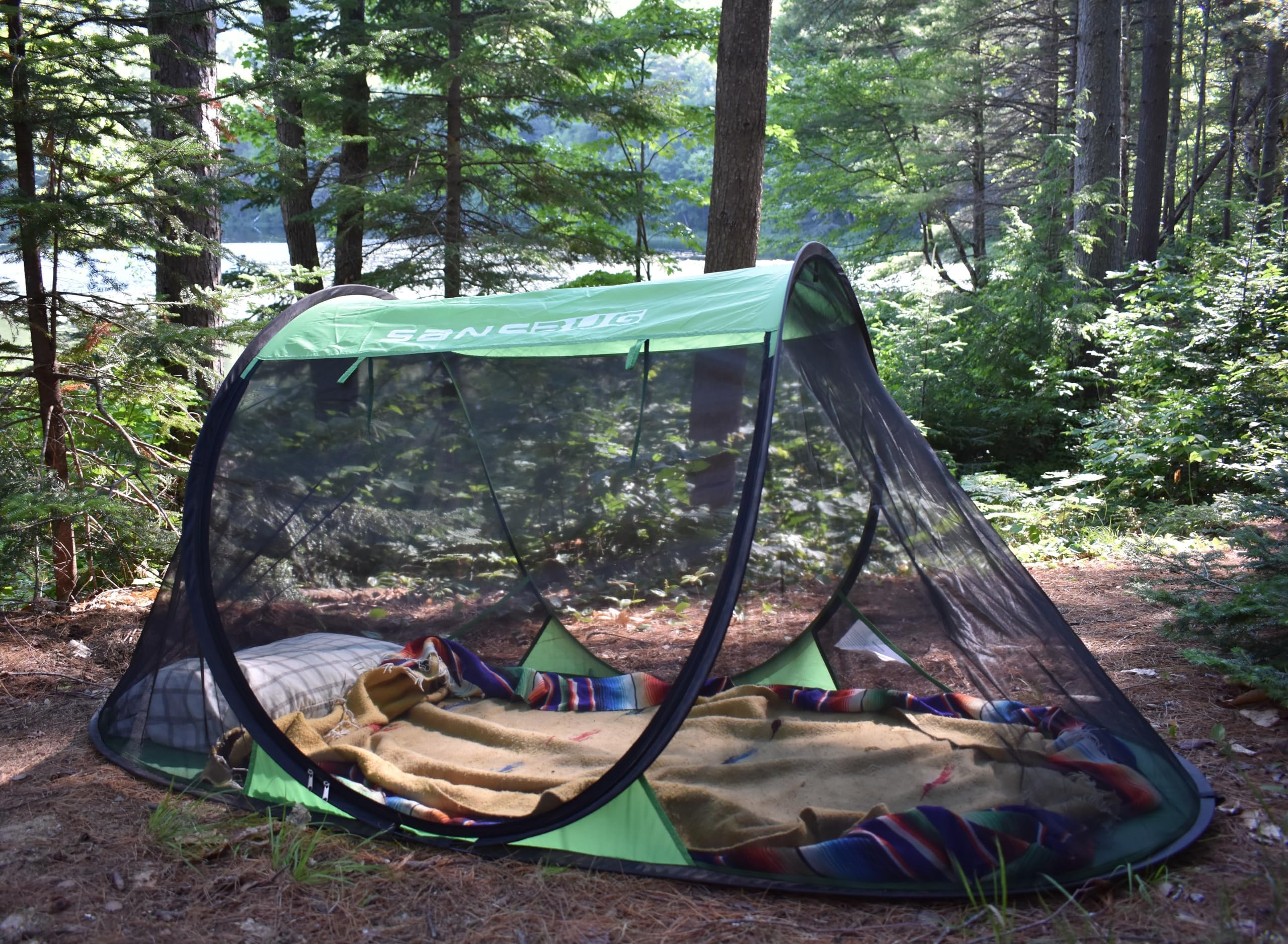 SansBug fiberglass poles provide sturdy support for the shelter