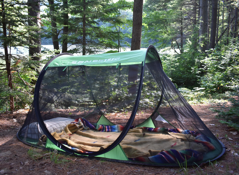 SansBug fiberglass poles provide sturdy support for the shelter