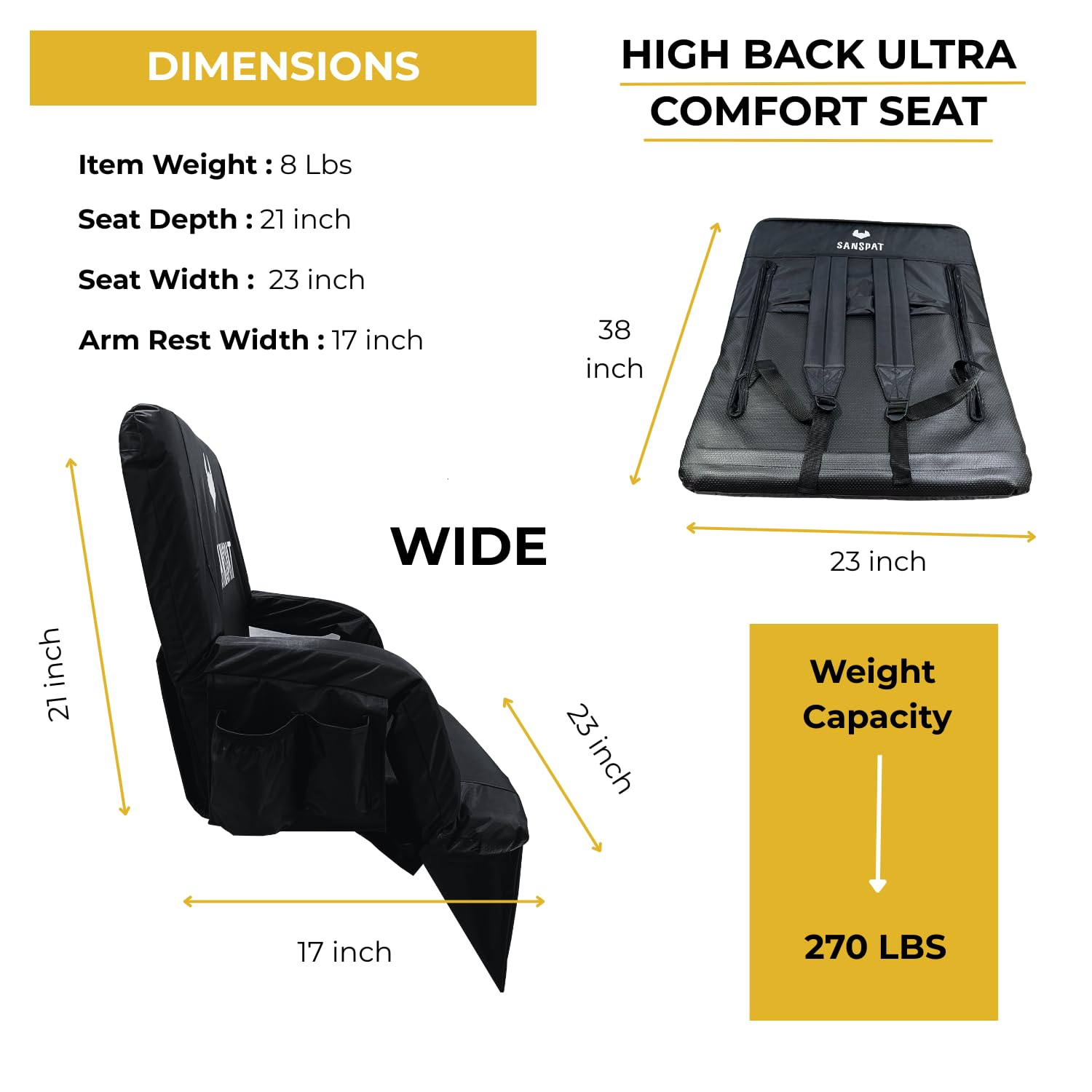 Sanspat foldable armrests highlight versatile stadium seating and quick adjustments.