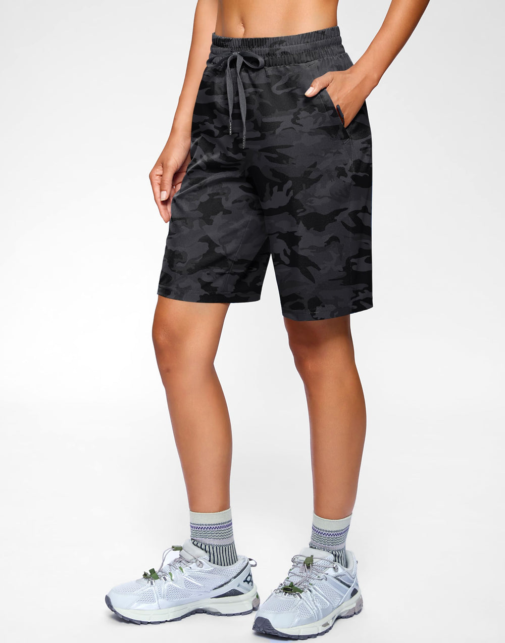 SANTINY 7-inch inseam hiking shorts demonstrated for versatile trail and casual wear.