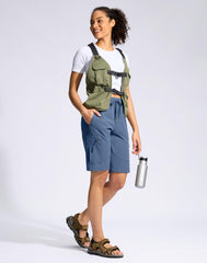 SANTINY blue hiking shorts side view highlighting lightweight, breathable fabric.