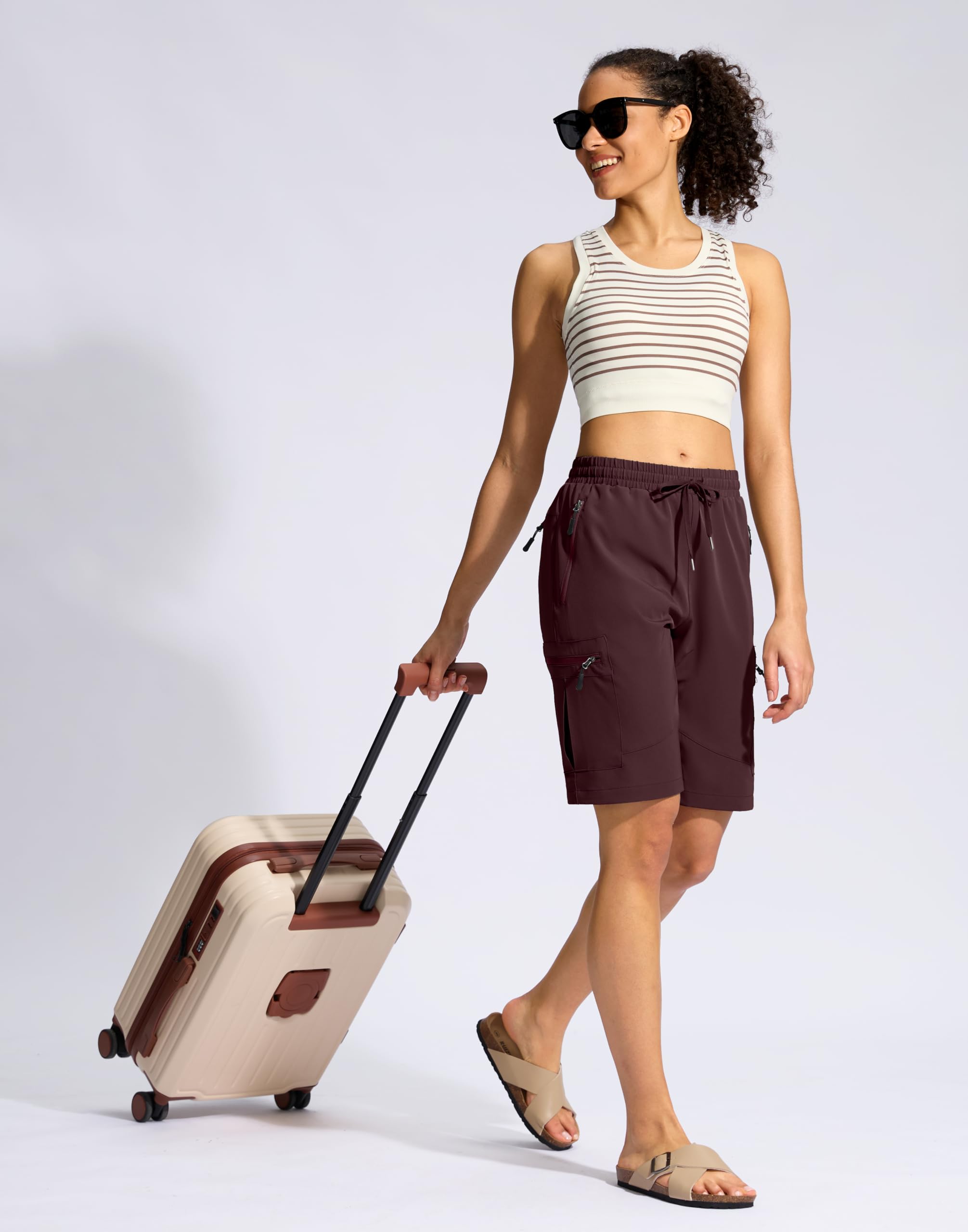SANTINY UPF50 sun protection label on shorts suggests outdoor shielding during sunny days