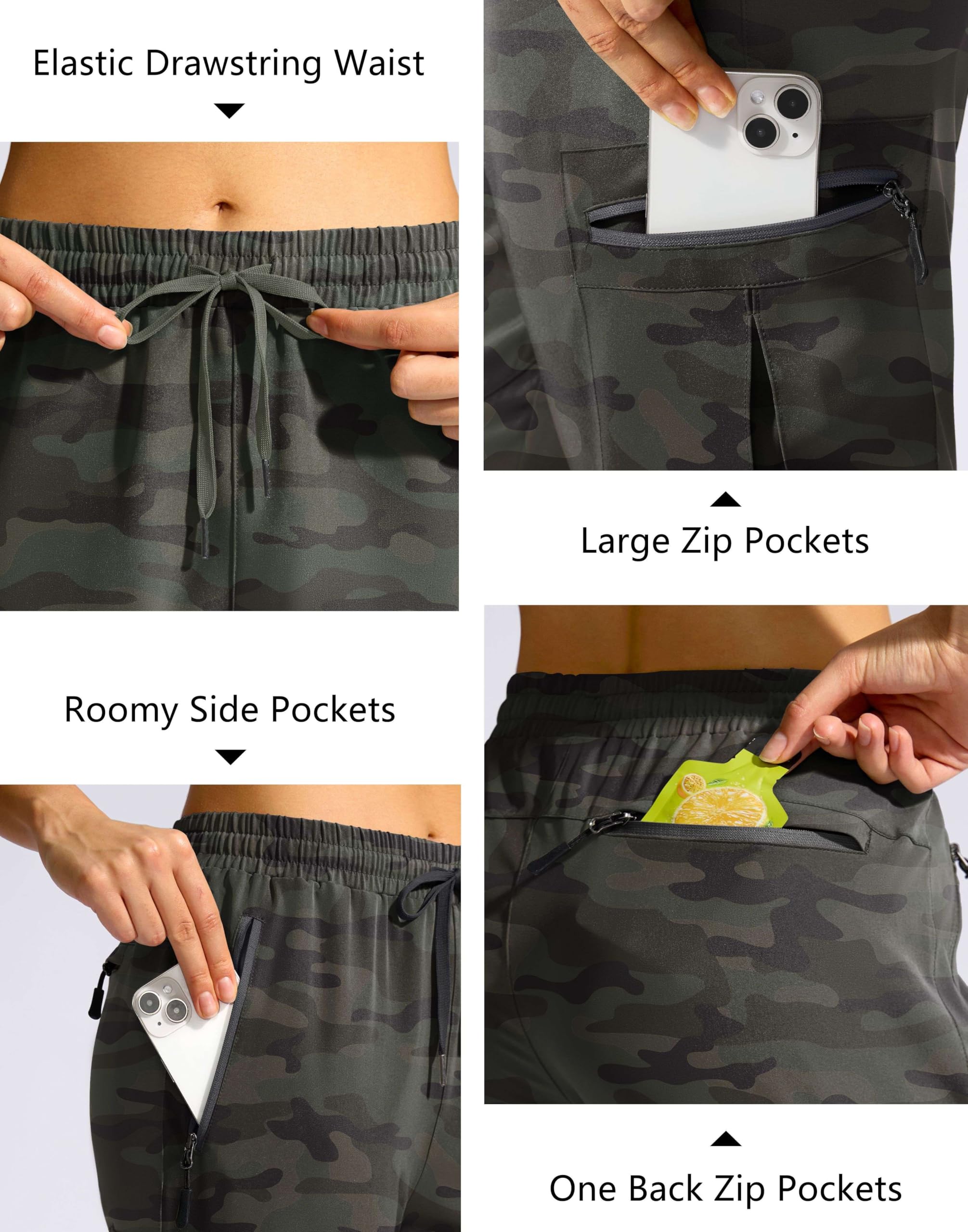 SANTINY women's 10in hiking shorts quick-dry fabric close-up for breathable comfort.