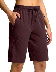 SANTINY women's 10in hiking shorts front view with zip pockets for secure essentials.
