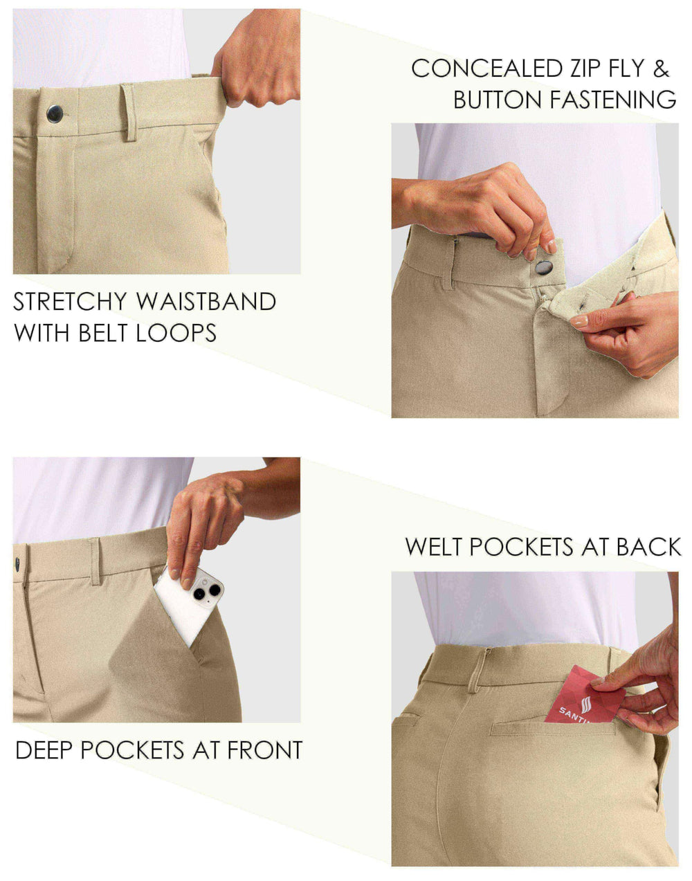 SANTINY shorts in light khaki color with versatile 5in inseam.