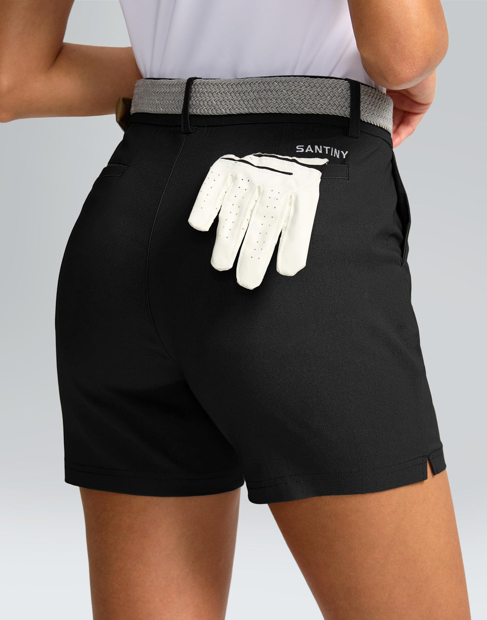 SANTINY shorts with elastic waistband and belt loops for flexible on-course fit
