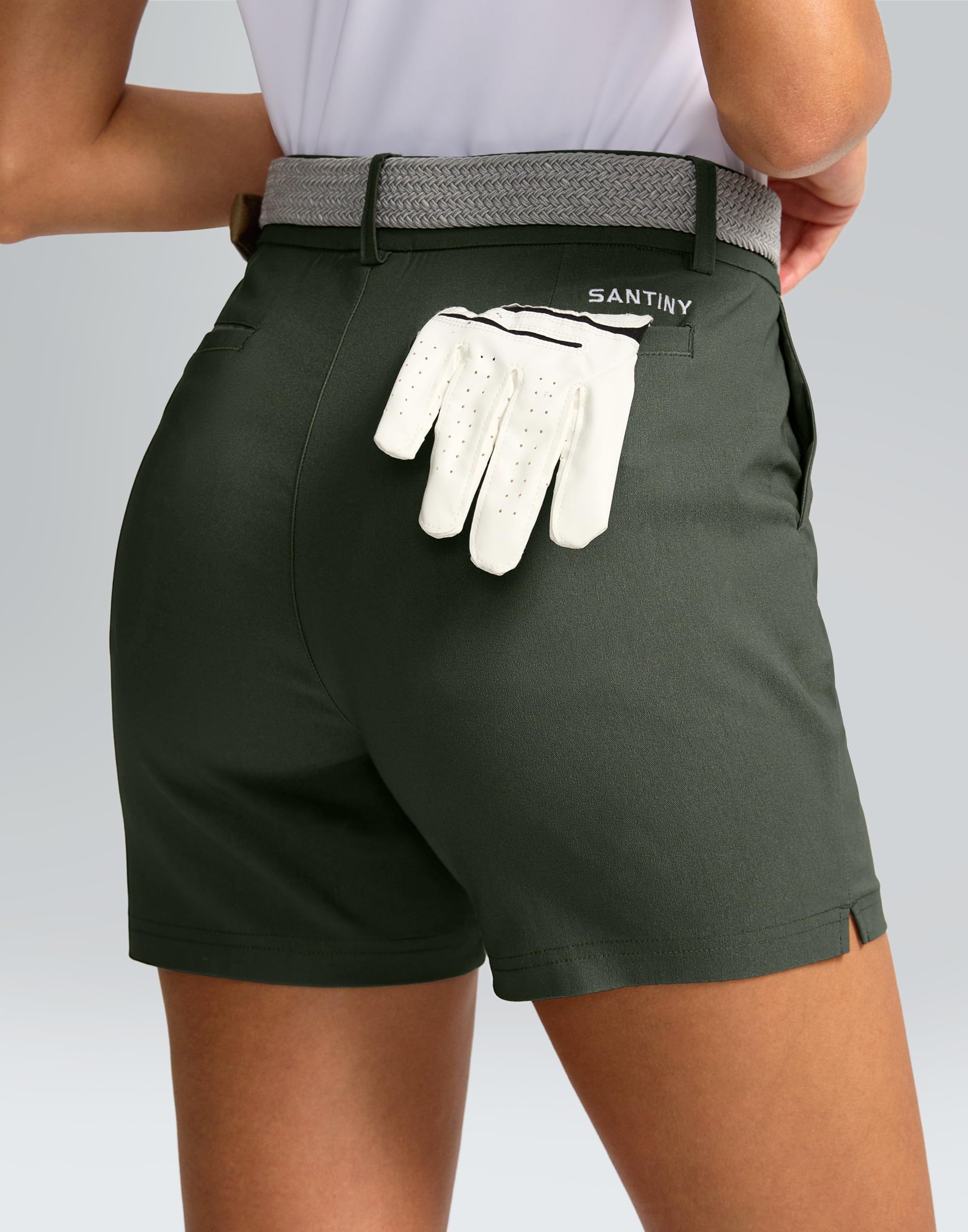 SANTINY Women's 5in golf shorts elastic waistband offers comfortable fit with belt loops.