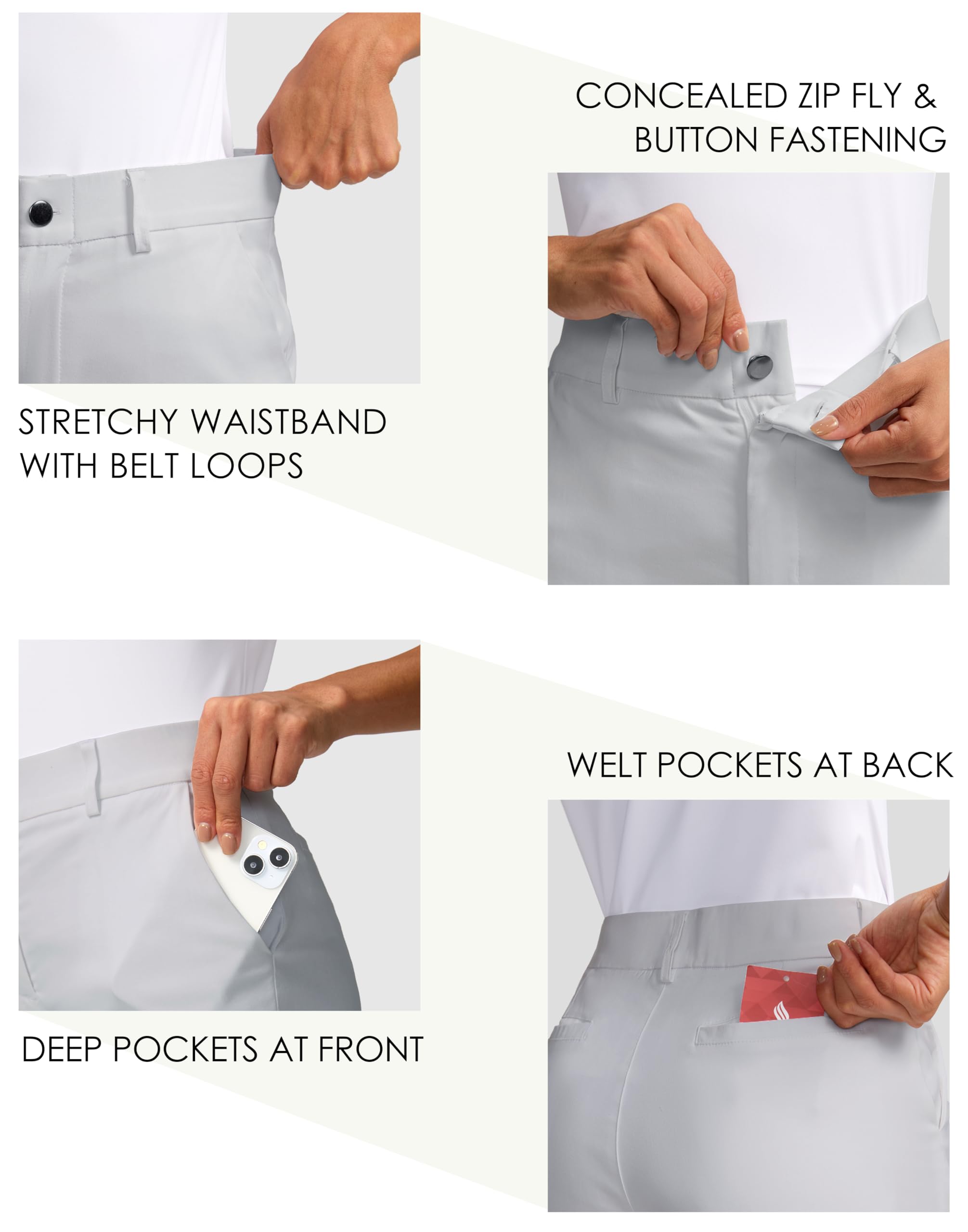SANTINY women's 5in golf shorts inseam detail emphasizes freedom of movement.