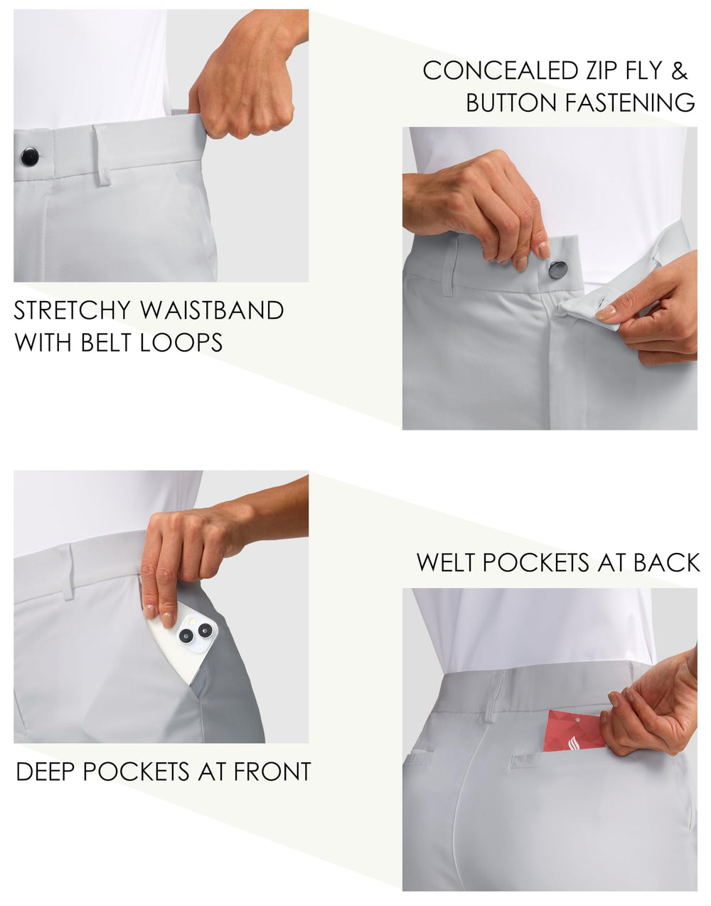 SANTINY women's 5in golf shorts inseam detail emphasizes freedom of movement.