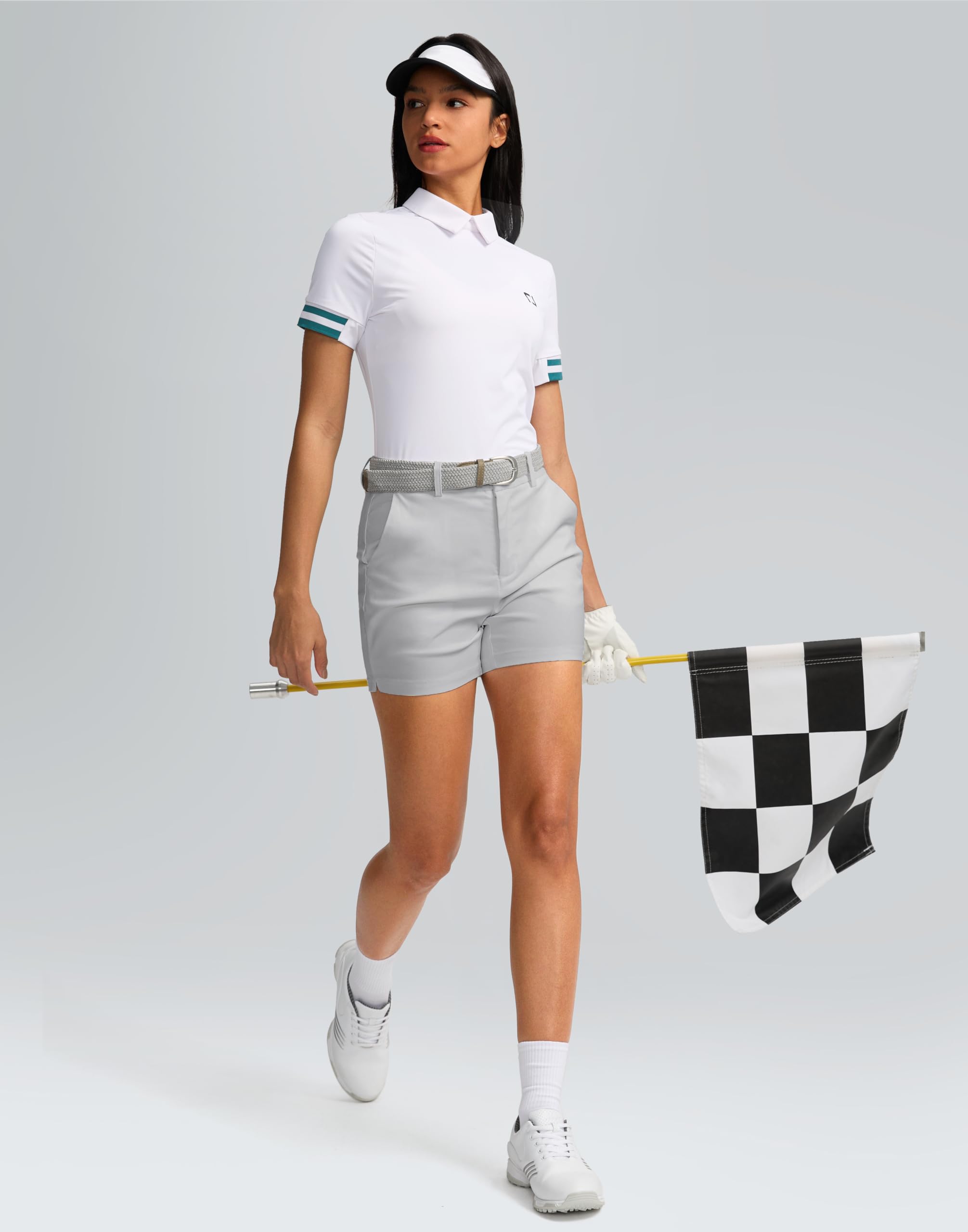 SANTINY women's 5in golf shorts outdoor-wear lifestyle shot shows versatile use.