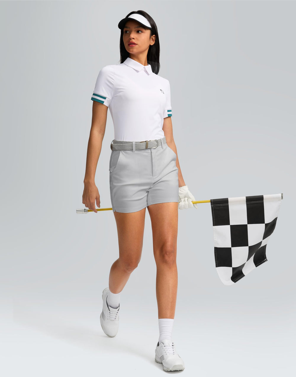 SANTINY women's 5in golf shorts outdoor-wear lifestyle shot shows versatile use.