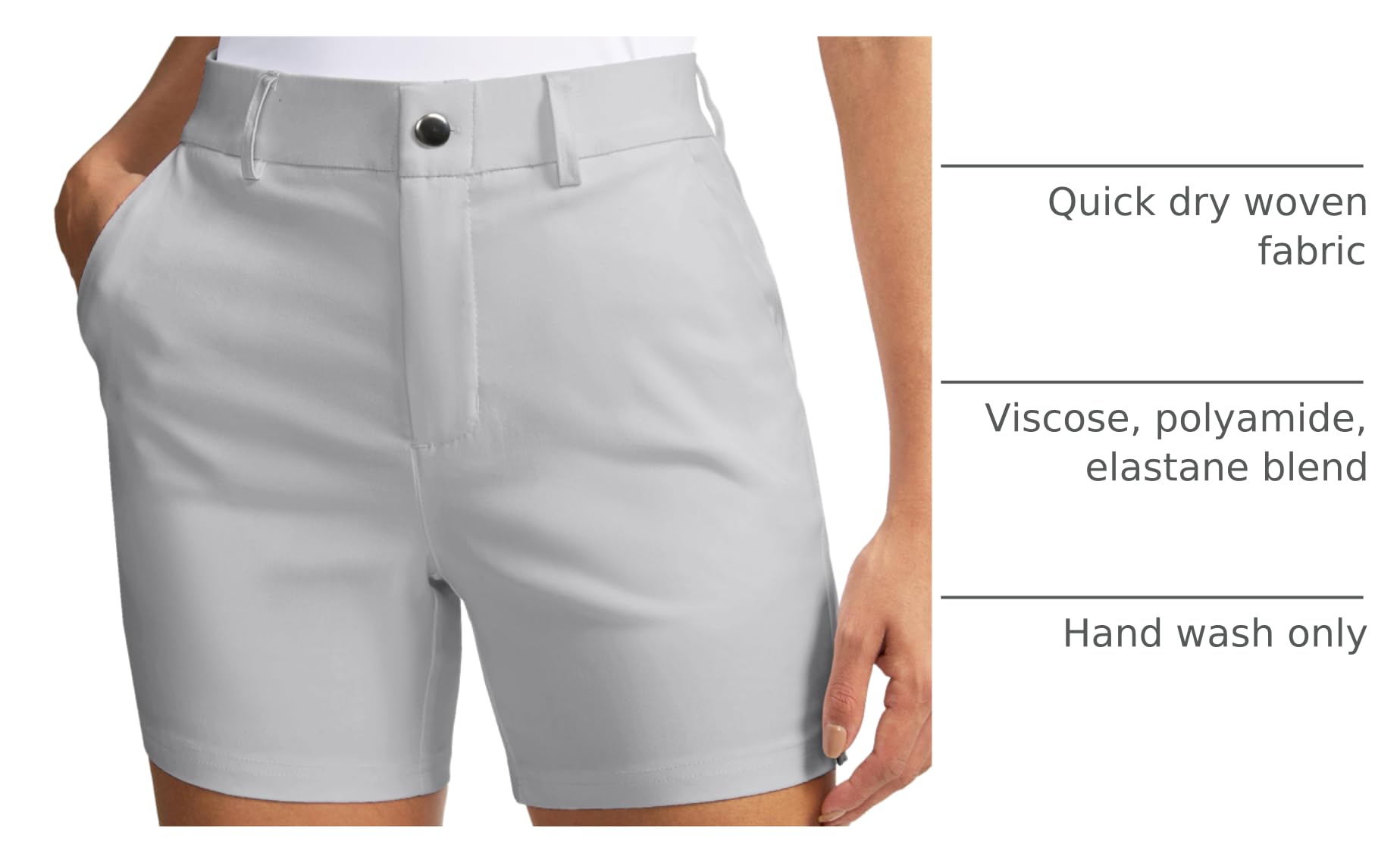 SANTINY women's 5in golf shorts pocket detail highlights secure storage for phone and keys.