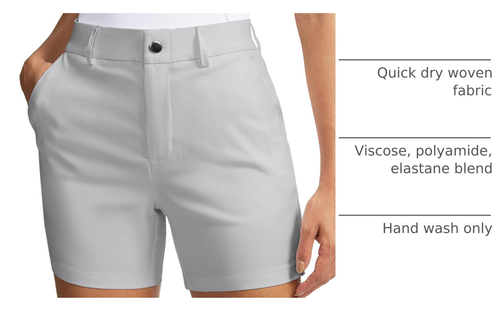 SANTINY women's 5in golf shorts pocket detail highlights secure storage for phone and keys.