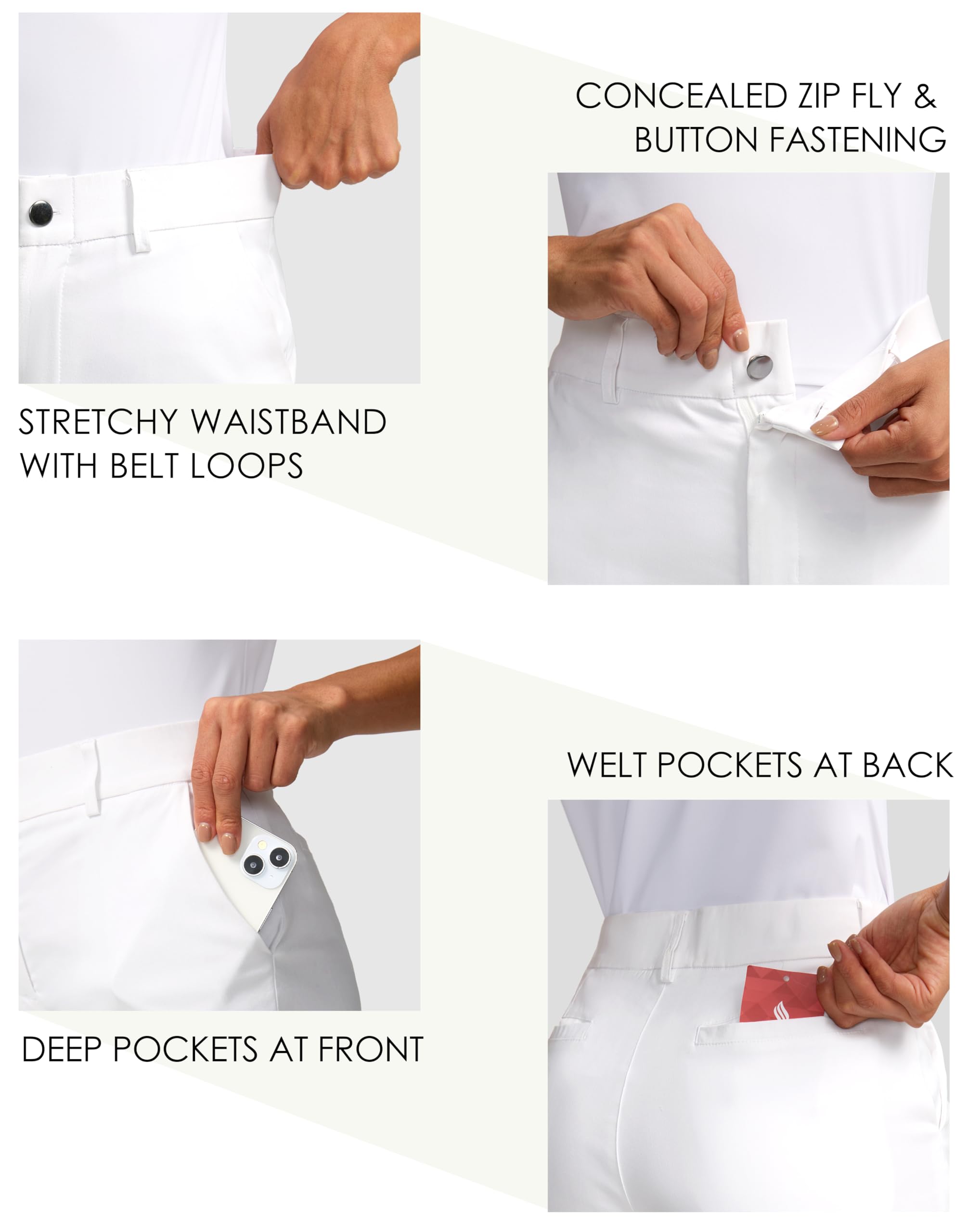 SANTINY women's 5in golf shorts pocket detail shows deep pockets for phone, keys, and balls