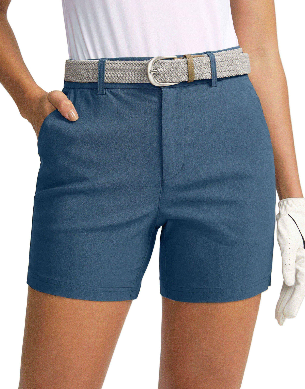 SANTINY women's 5inch golf shorts front view with quick-dry fabric for on-course comfort