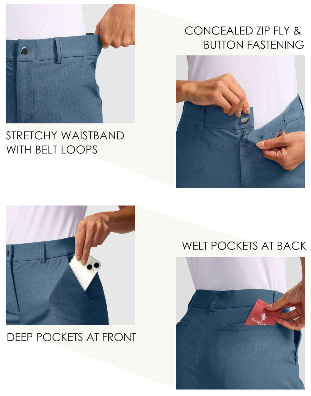 SANTINY women's 5inch golf shorts with elastic waistband and belt loops for a tailored look