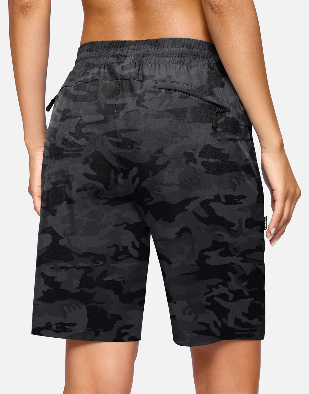 SANTINY women's hiking shorts with zippered side and rear pockets securely holding essentials.