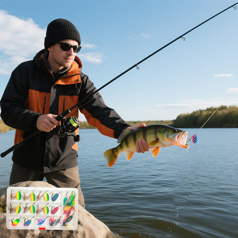 Razor-sharp treble hooks on rooster tail lures