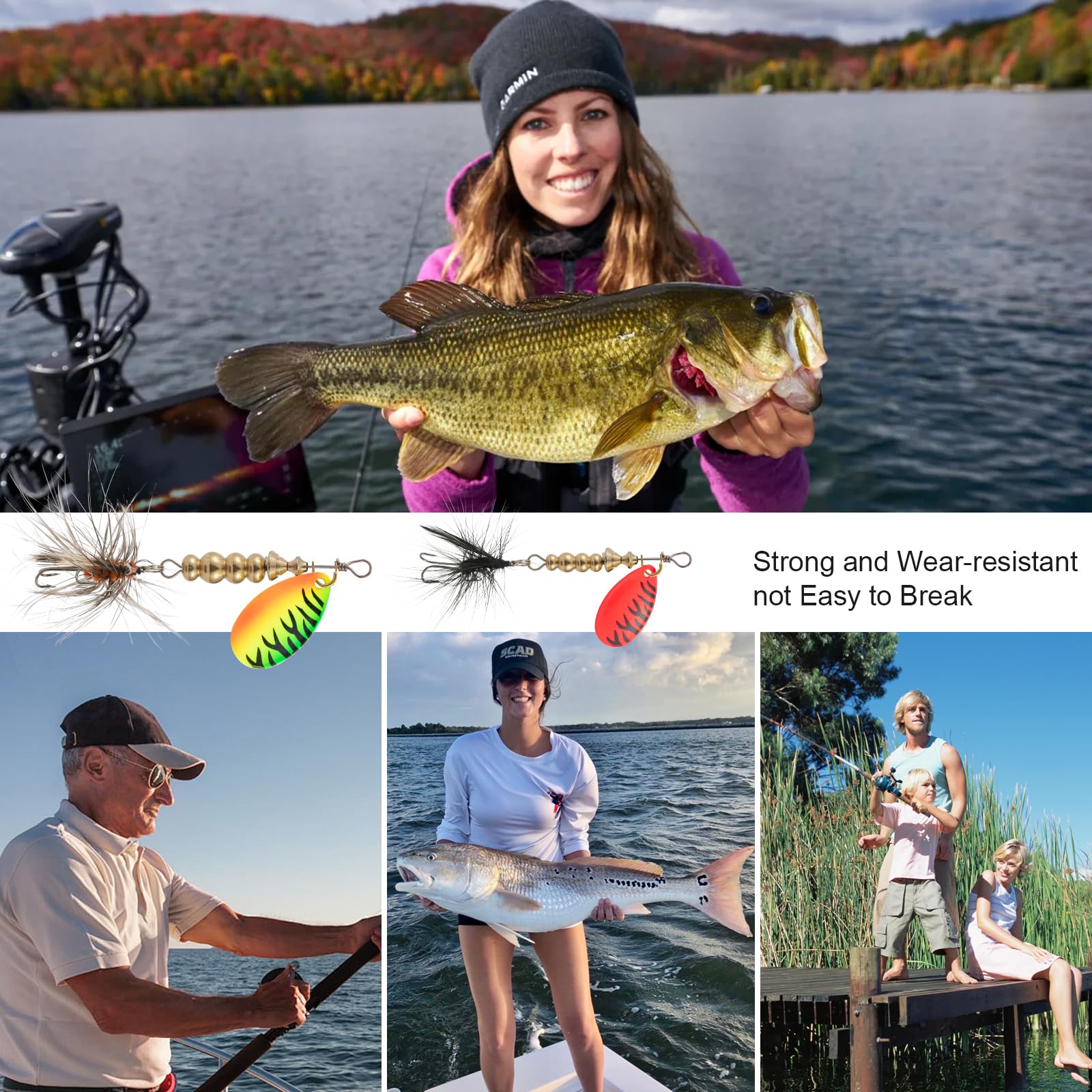SANWEAL rooster tail spinner razor-sharp hooks ensure reliable bites during rapid retrieves.