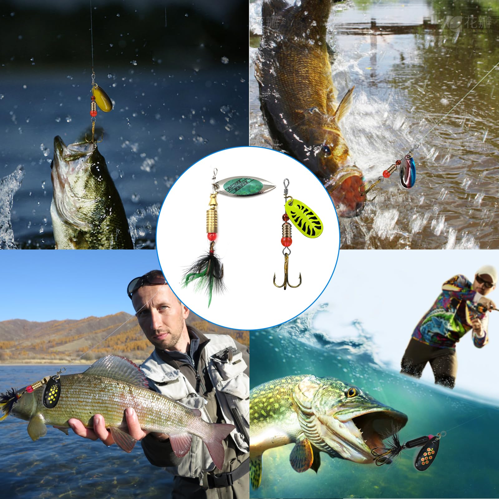 SANWEAL rooster tail inline spinner kit 15pcs with varied colors