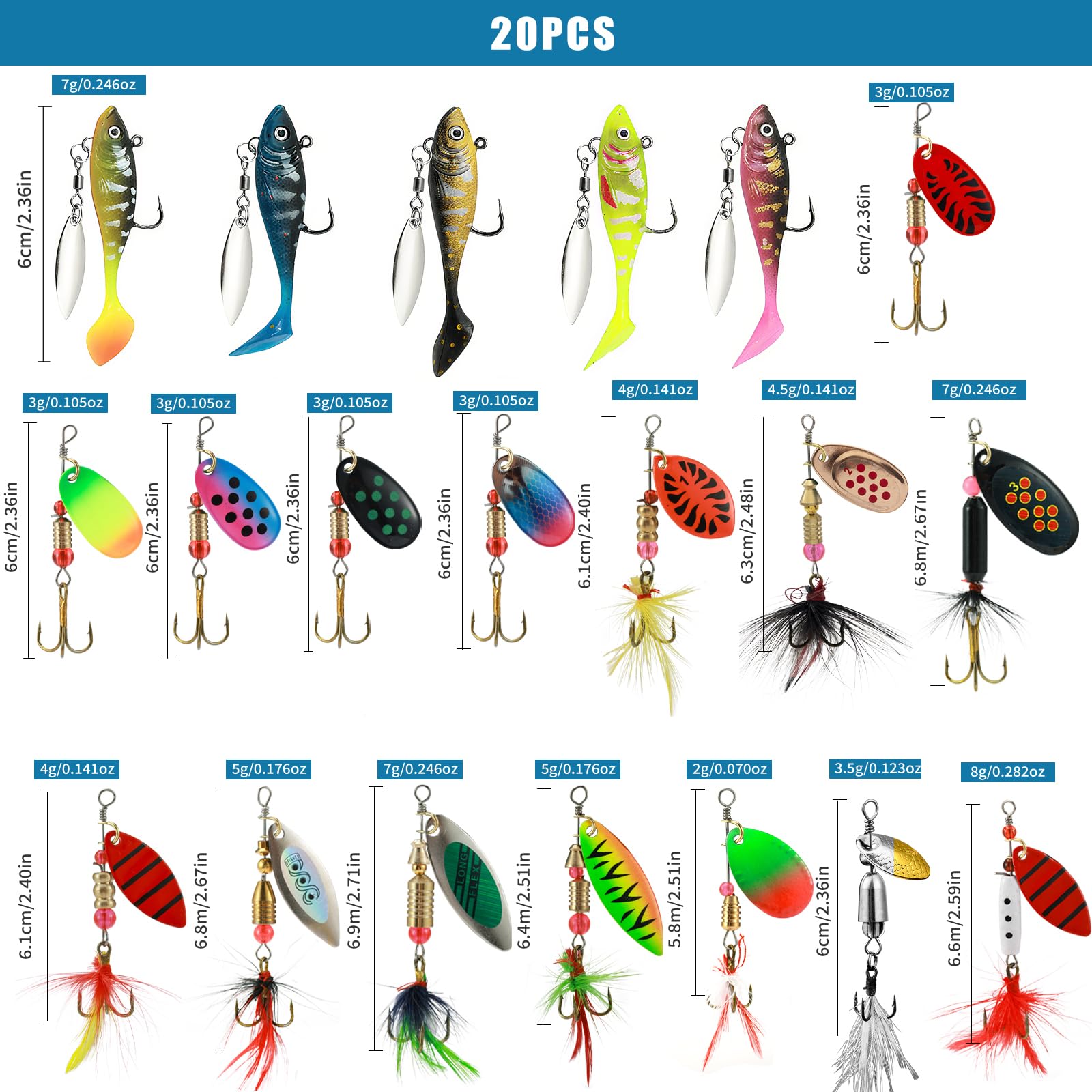 All-in-one trout spinner lure kit components organized