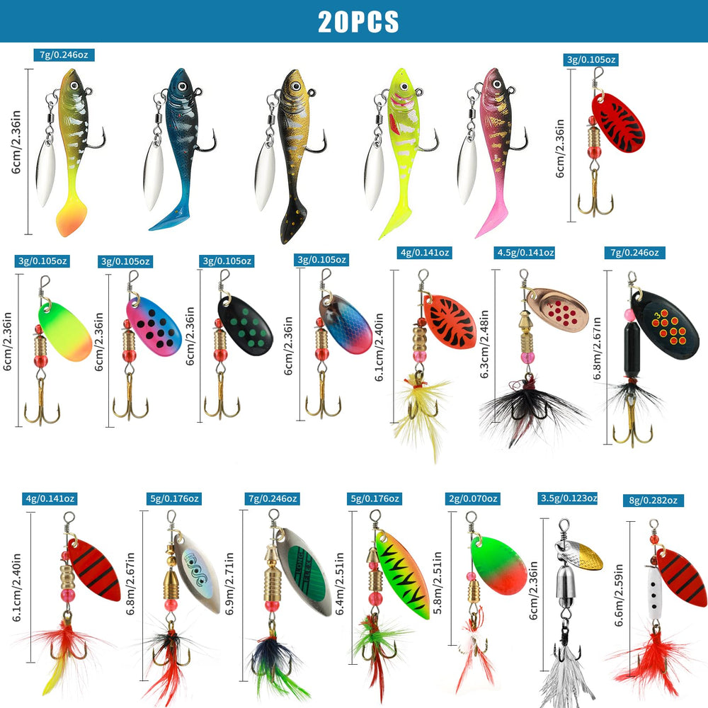 All-in-one trout spinner lure kit components organized