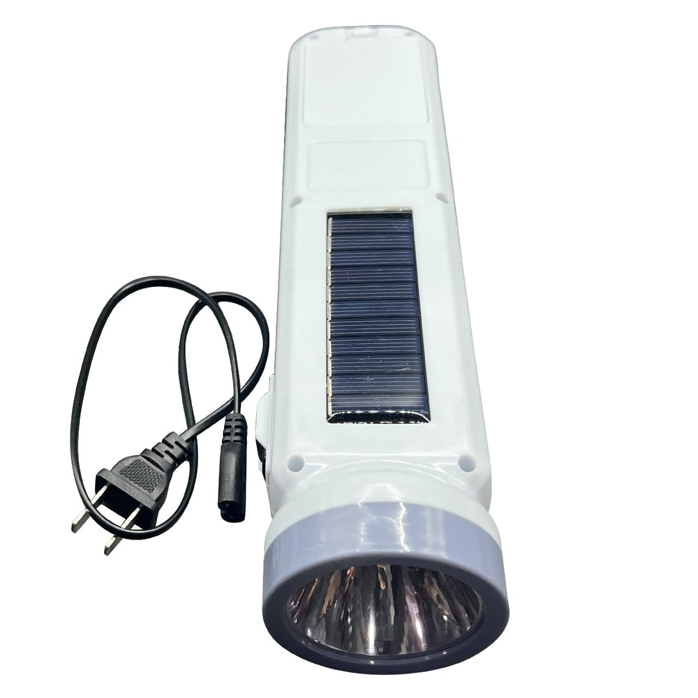 Sapphirem LED emergency light with solar panel, ready for off-grid charging.