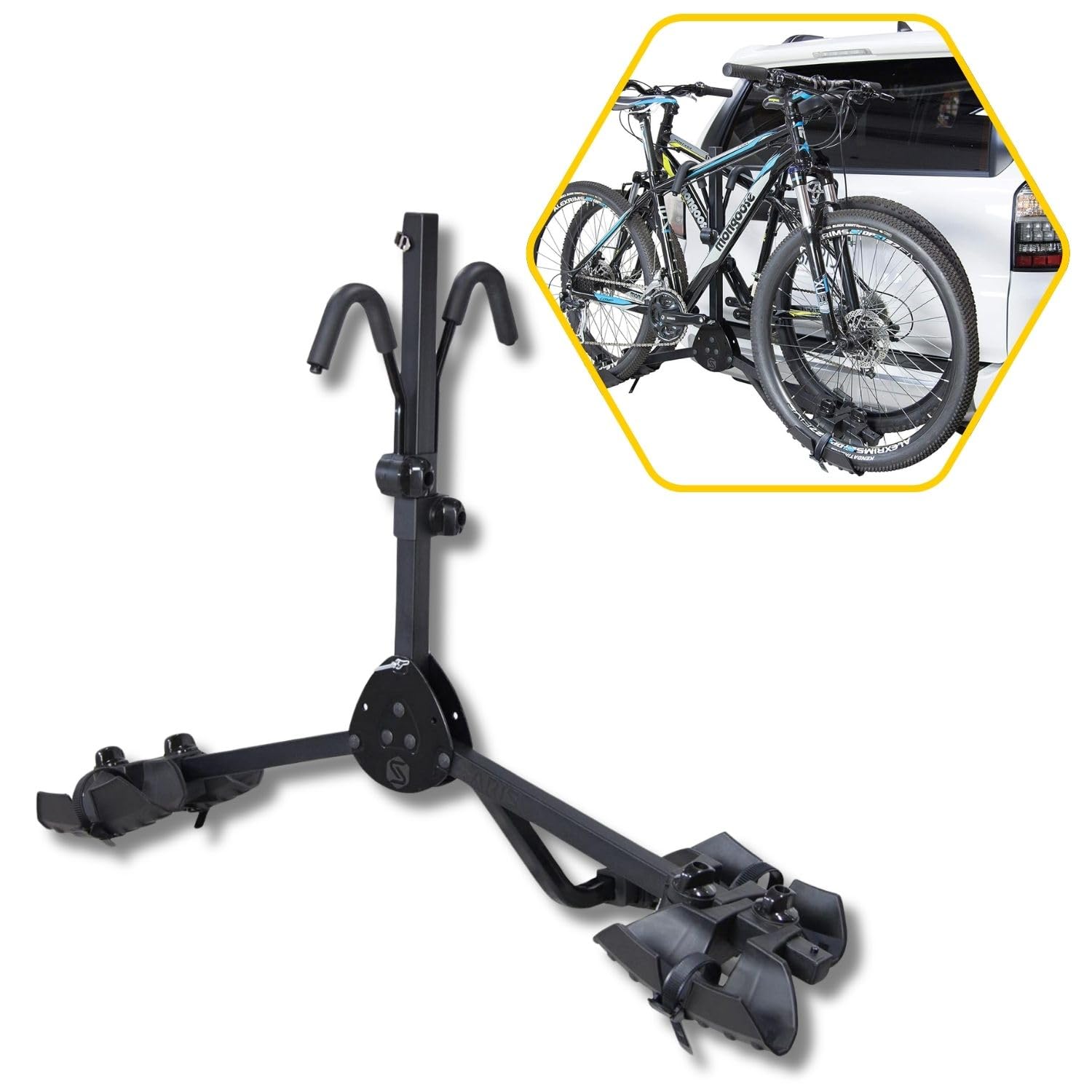 Saris All Star 2 bike hitch rack tray platform for quick, secure loading.