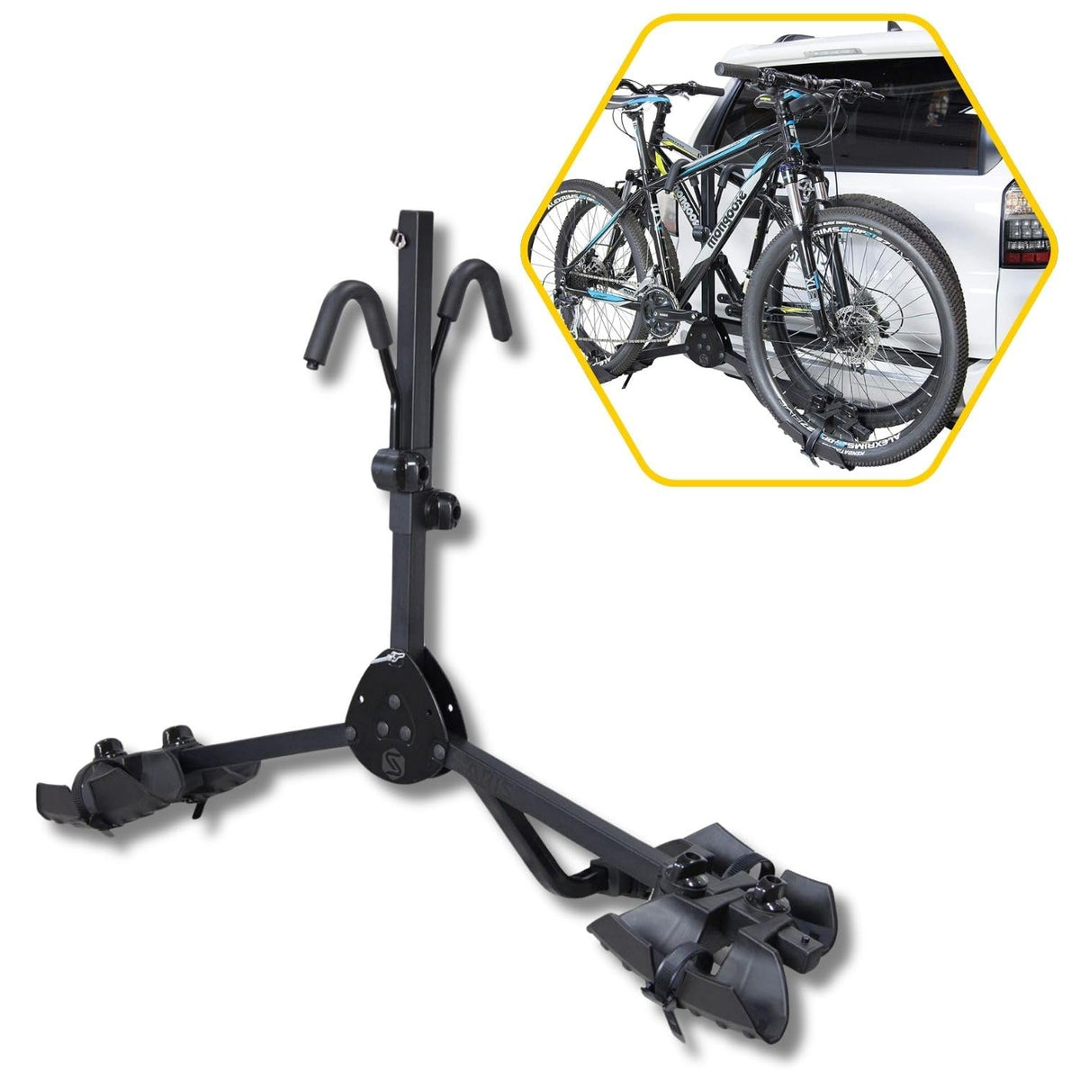 Saris All Star 2 bike hitch rack tray platform for quick, secure loading.