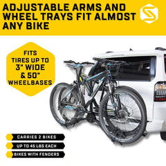 Saris All Star universal hitch compatibility fits 1-1/4 and 2 inch receivers.
