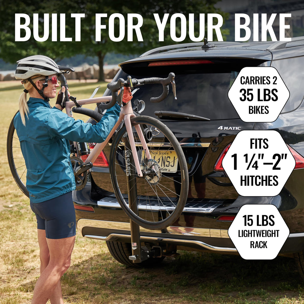 Saris Bones 2-Bike Hitch Rack 1.25/2-inch hitch compatibility for many vehicles.