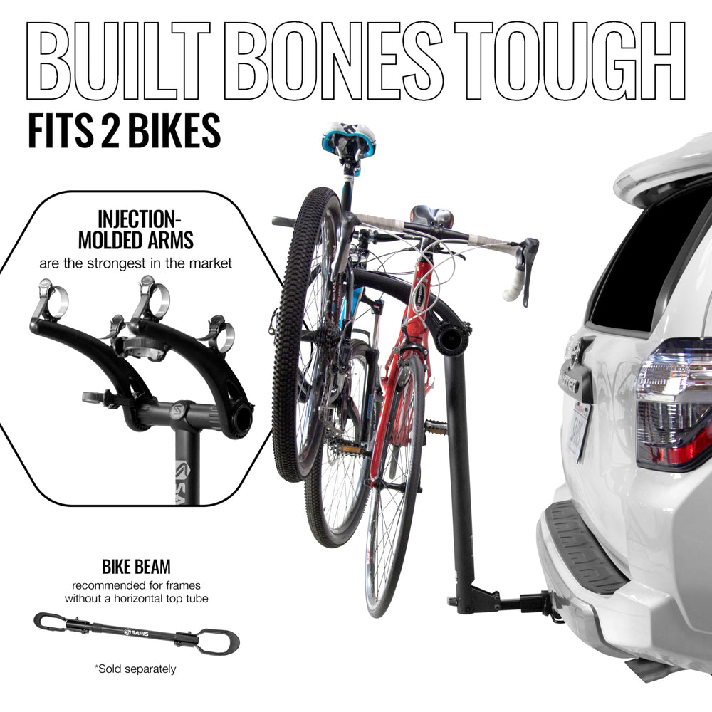 Saris Bones 2-Bike Hitch Rack anti-sway straps keep bikes steady.