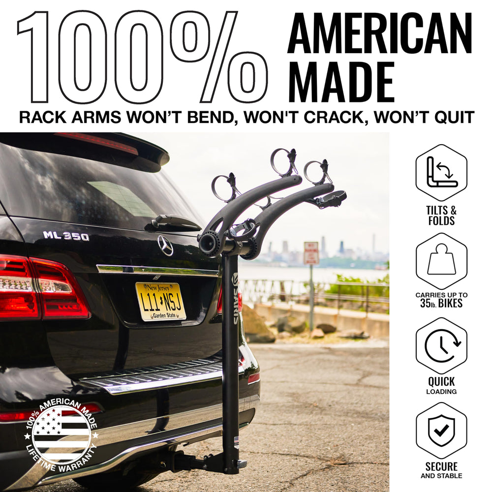 Saris Bones 2-Bike Hitch Rack folding arms enable compact storage.
