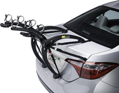 Saris Bones 3-Bike Trunk Rack arc design over spoiler for secure transport