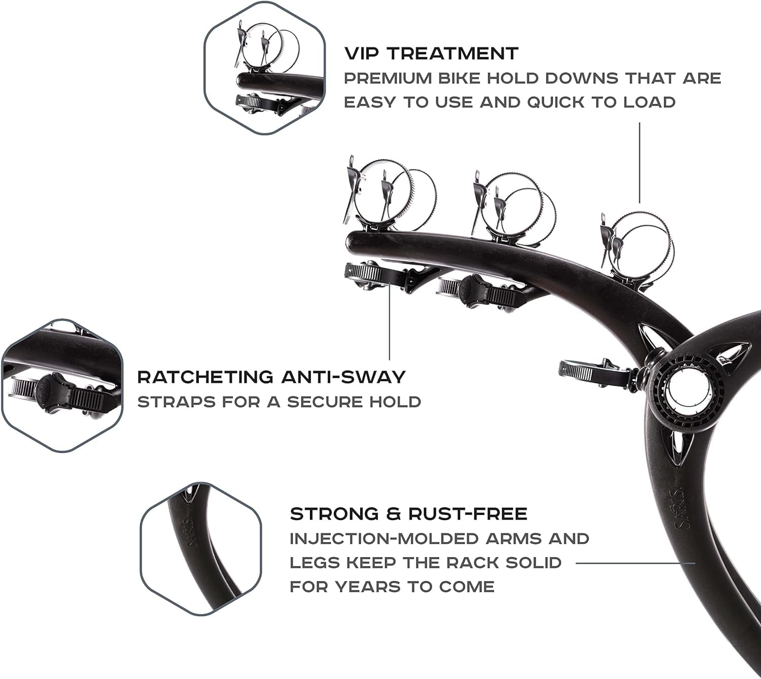 Saris Bones 3-Bike Rack bikes on different levels for easy access