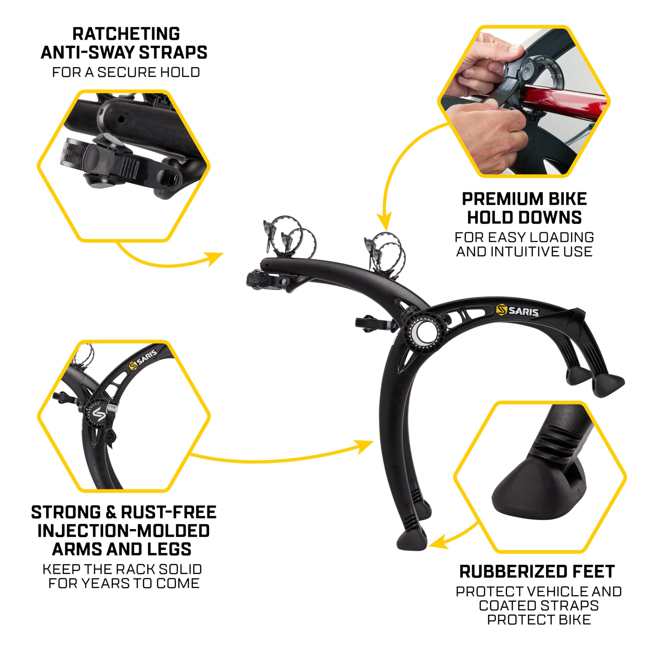 Saris Bones EX lightweight 11-lb frame for easy handling.