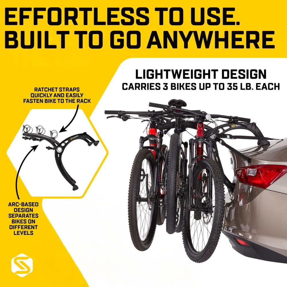 Saris Bones EX injection-molded arms resist rust for durability.