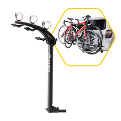 Saris Bones 3-bike hitch rack tilts to allow trunk access while bikes remain mounted