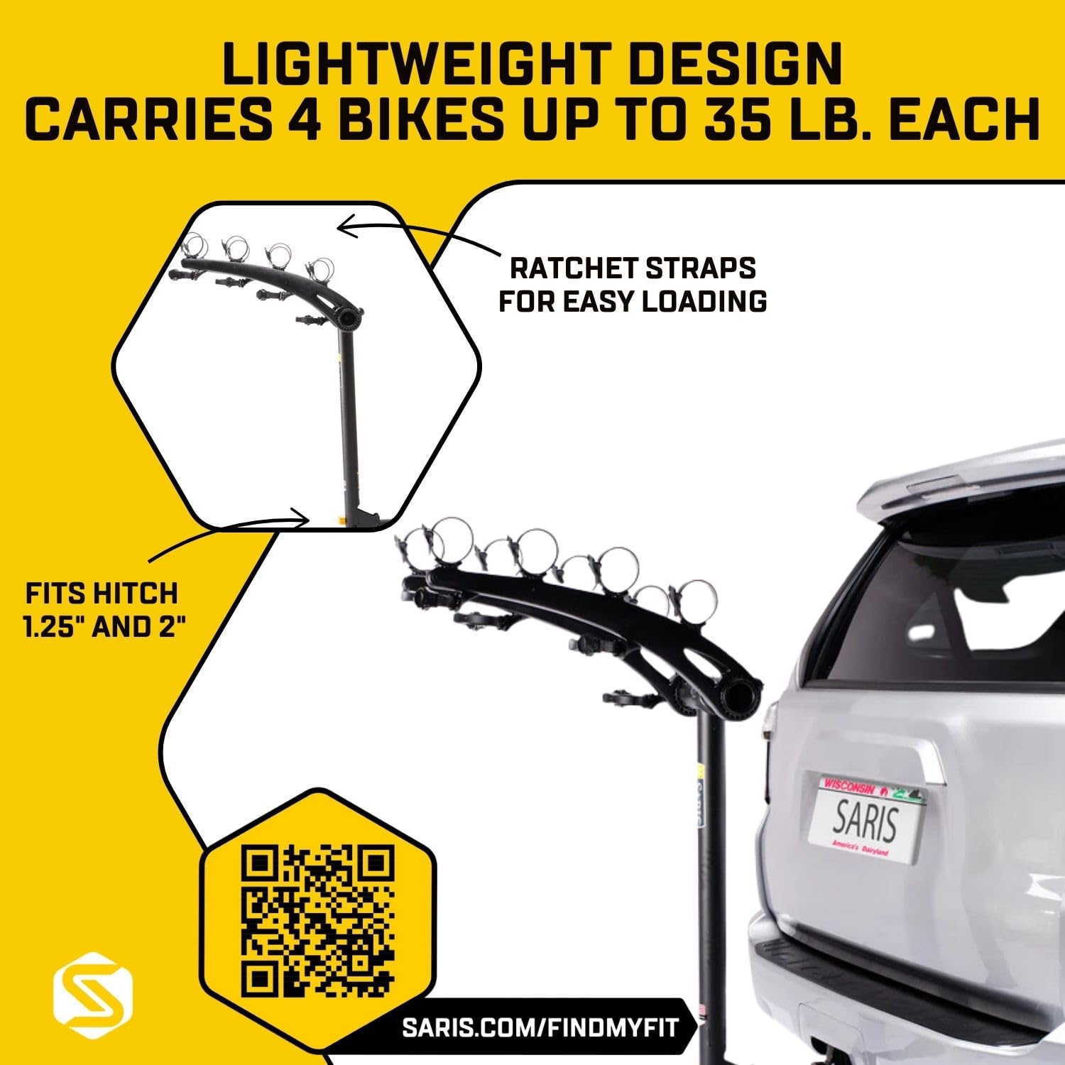 Saris Bones hitch tilting base enables trunk access without unloading bikes