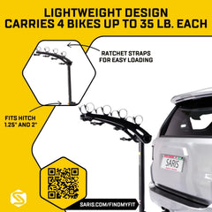 Saris Bones hitch tilting base enables trunk access without unloading bikes
