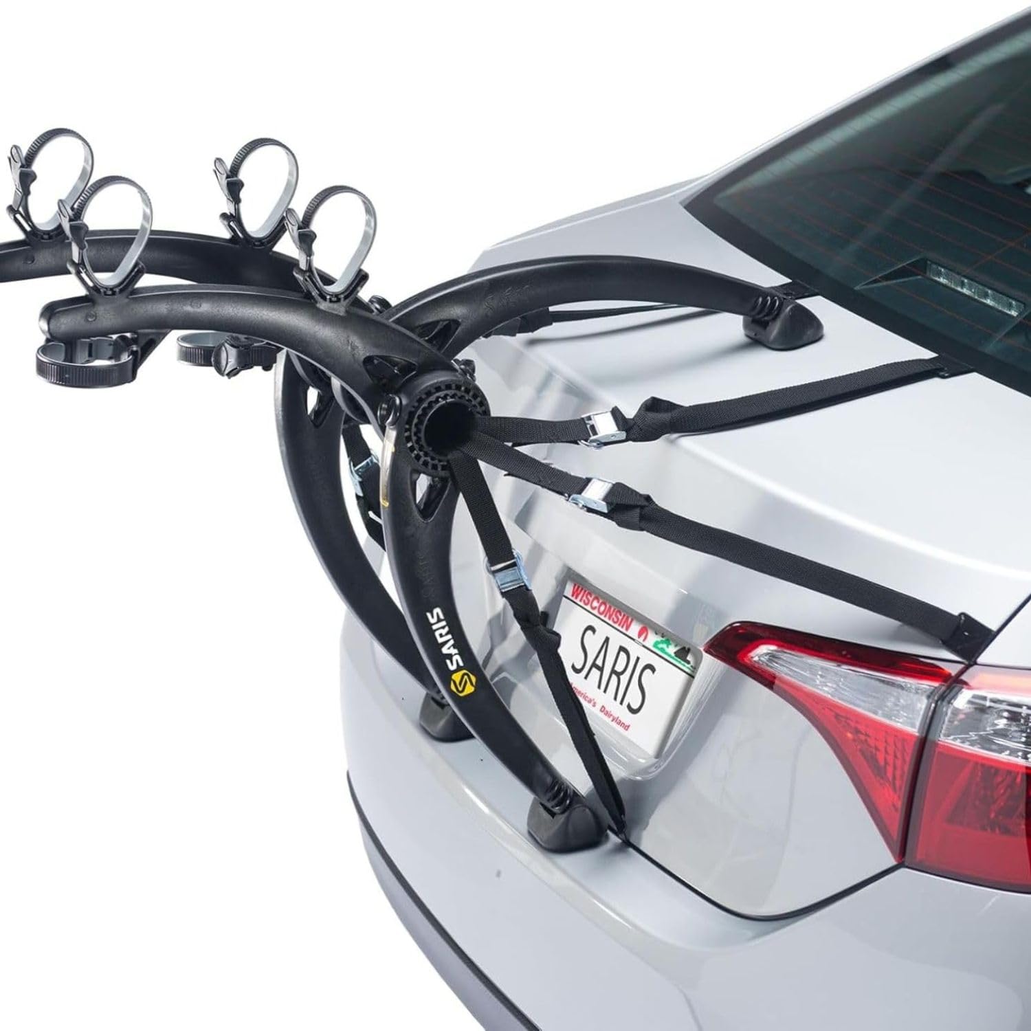 Saris Bones trunk rack arc-based design secures two bikes on most vehicles.