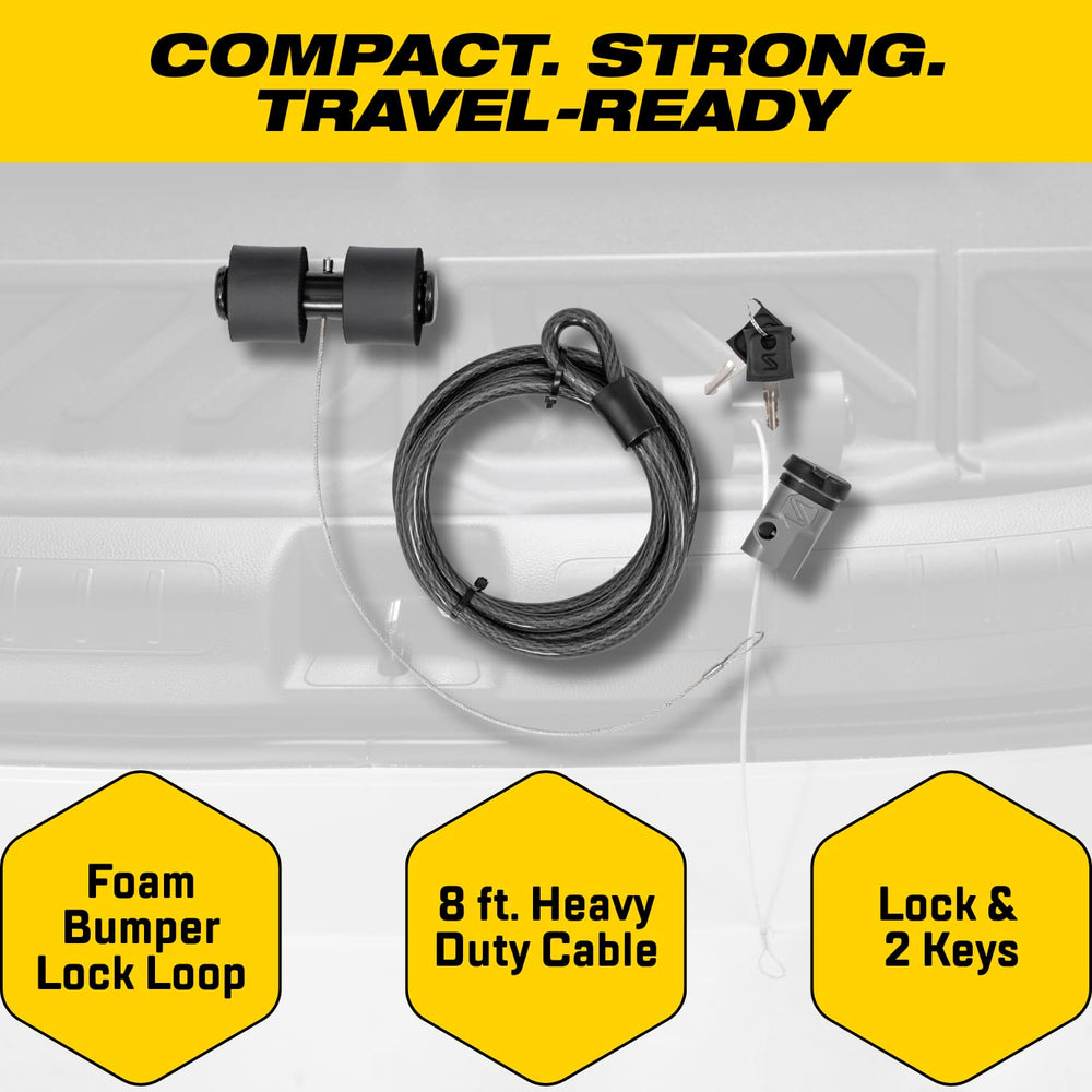 Braided stainless steel cable construction highlights durability and flexibility.