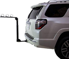 Saris Grand Slam tilting base enables trunk access with bikes loaded