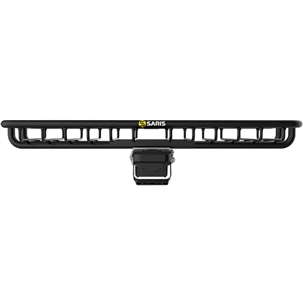 Side view of the Saris MHS cargo basket tray showing rugged frame.