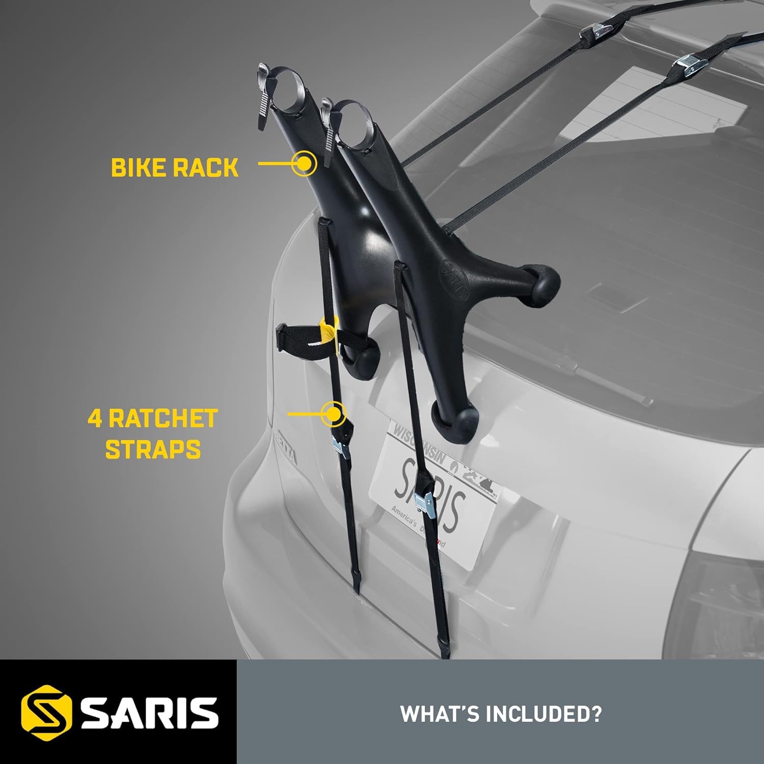 Saris Solo ratcheting straps securing a bike for transport