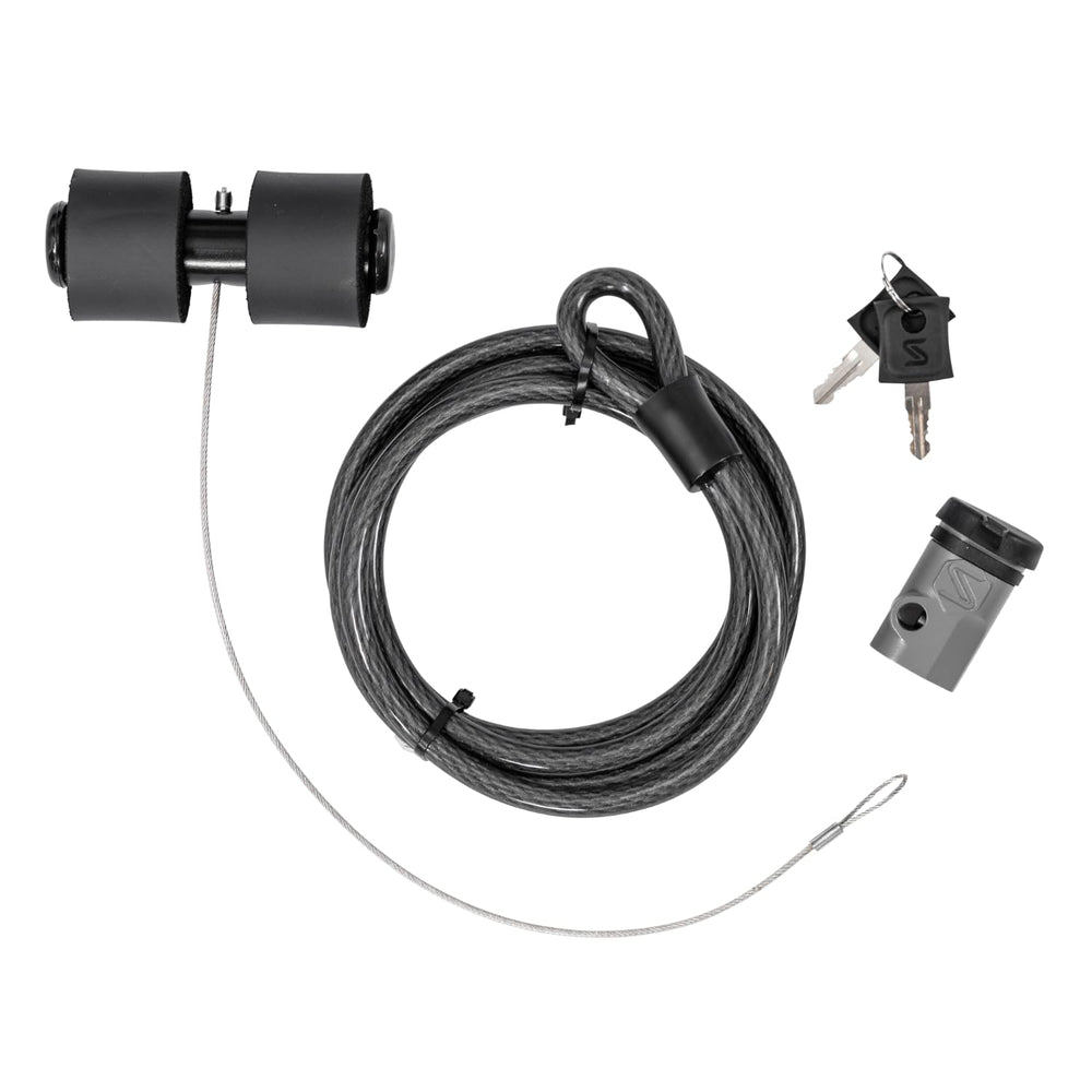 Saris trunk rack lock securing the rack to a vehicle for theft deterrence.
